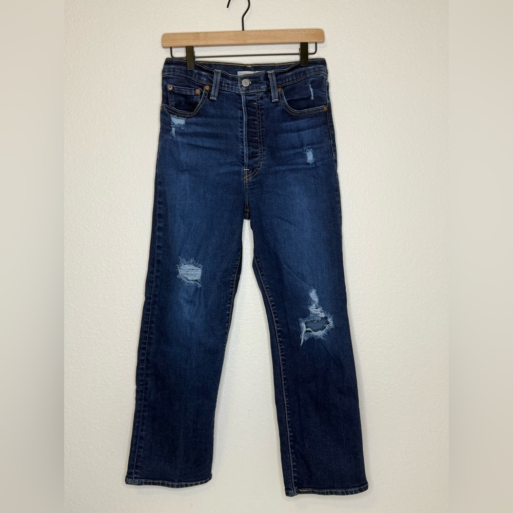 Levi’s Ribcage Straight Ankle Jeans Women’s 28 Dark Wash High Rise Button Fly